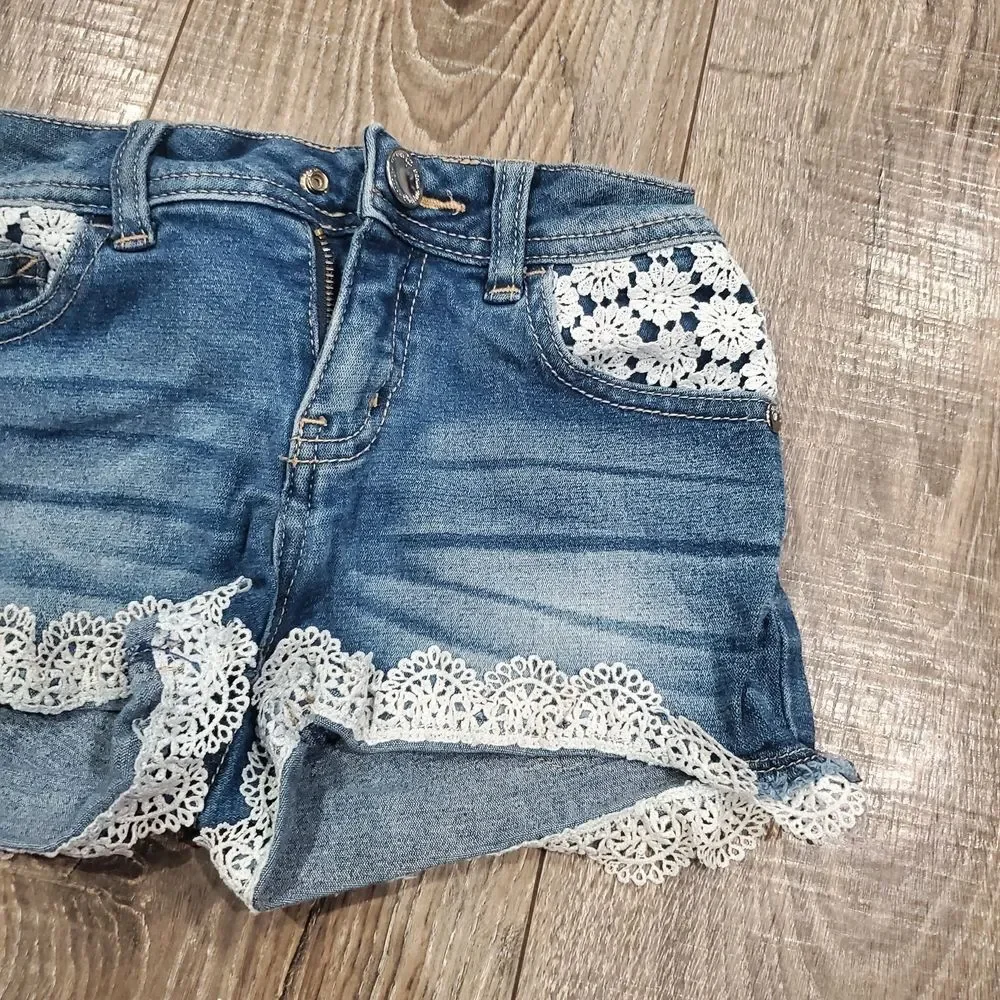 Girls Justice Jean Shorts Size 9 Blue Jean Shorts with White Lace Trim